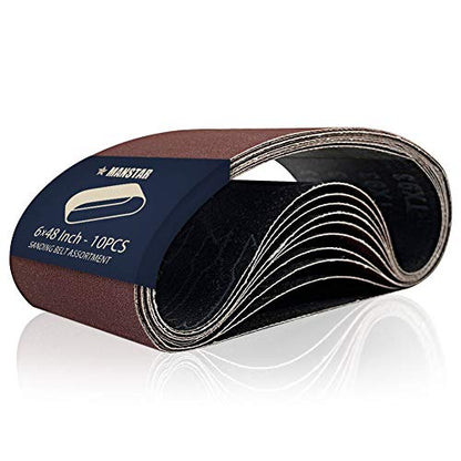 10 Pcs 6 x 48 Inch Assorted Aluminum Oxide Sanding Belt,80/120/150/240/400 Grit - size: 6x48(10pcs)
