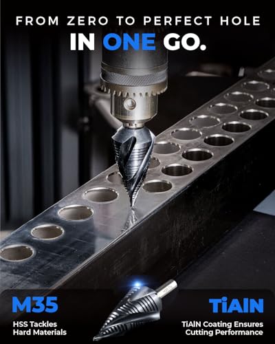 toolant Large Diameter Step Drill Bit, 1/4"-2-1/2", TiAlN, 1/2" Shank - size: 1/4" - 2-1/2"