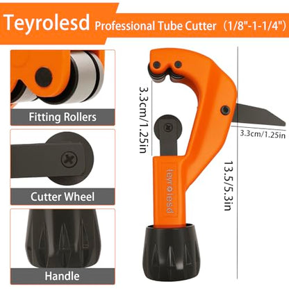 Pipe Cutter Tool 1/8" to 1-1/4" (3-32mm) Heavy Duty Metal Pipe Cutter With Deburring Tool - Orange Handheld Tube Cutter for Copper, Aluminum, Stainless Steel - Plumbing HVAC Automotive DIY