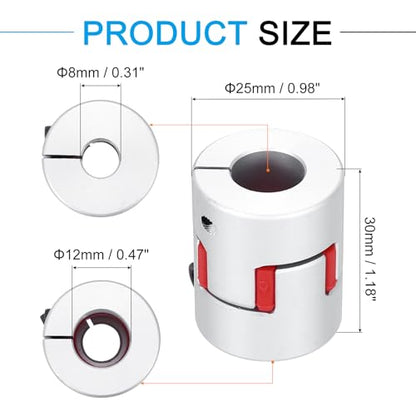 MECCANIXITY Aluminum Shaft Coupling Shaft Coupler 8mm to 12mm Flexible Spider Coupling L30mm x D25mm Coupler Jaw Spider Shaft Joint Connector for 3D Printers DIY CNC Router Milling Machine - size: 8mm to 12mm