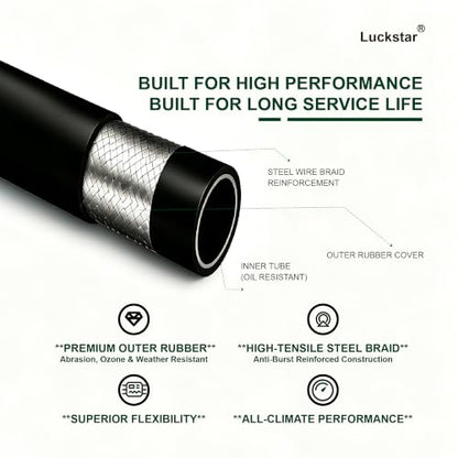 Luckstar 26711-08-08 72" Long 1/2" Hydraulic Hose Swivel Assembly, 2-Layer Steel Braided, EN853 SAE 100R2AT, Female JIC 37° x Female JIC 37°, 6525 PSI Working Pressure - size: 72" JIC Hose Assembly