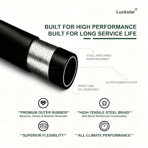 Luckstar 26711-08-08 48" Long 1/2" Hydraulic Hose Swivel Assembly, 2-Layer Steel Braided, EN853 SAE 100R2AT, Female JIC 37° x Female JIC 37°, 6525 PSI Working Pressure - size: 48" JIC Hose Assembly