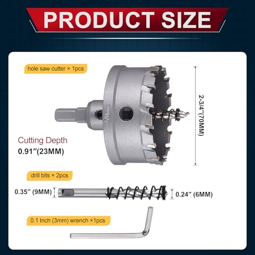 Tungsten Carbide Tipped Hole Saw 2-3/4 Inch 70mm Hole Cutter - size: 2-3/4 Inch (70mm)