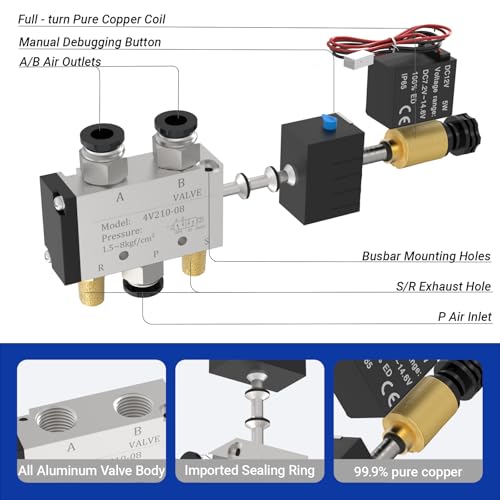 4V210-08 5-Way/2-Position Electric Solenoid Valve 1/4"NPT – Pilot-Operated DC24V, Aluminum Body with Outlet Wire - size: DC24V-Outlet Wire