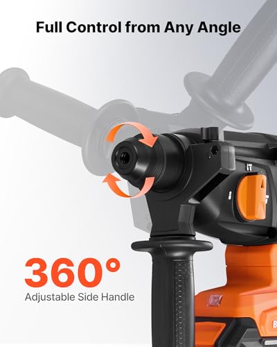 VEVOR Rotary Hammer Drill, 7/8 in SDS-Plus Cordless, 20V Battery Powered Rotary Hammer, Brushless, Including Battery, Charger, 3 Drill Bits, Flat Chisel, Pointed Chisel, Carrying Case, for Concrete - size: 7/8 in