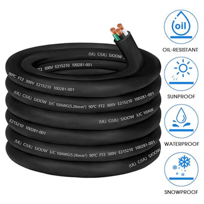 50ft SJOOW 10/3 Wire 10/3 SJOOW Cord 10 Gauge 3 Conductor Wire SJOOW Cable - size: 50 FT, style: 10AWG(3-Conductor)