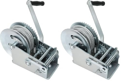 BLACKHORSE-RACING 3500 lbs Hand Winch with 33FT Cable, Hardened Steel 2 Gear Manual Crank Winch for ATV RV Boat Trailer Truck Marine Winch Heavy Duty Hand Crank Winch with Hook (Pack of 2) - size: 3500lbs (Pack of 2)