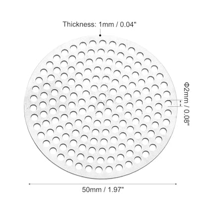 PATIKIL 2" Diameter 304 Stainless Steel Perforated Sheet, 0.08" Hole 19GA Expanded Metal Mesh Round Slices Plate Screen Decorative Meshes for Ventilation Grill Smoking, Silver Tone - size: 2inch