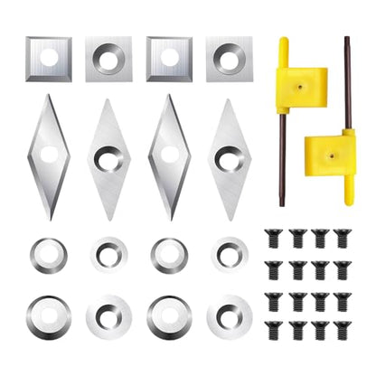 34Pcs Tungsten Carbide Cutters Inserts Set, Lathe Tools for Wood Lathe Turning Tools, Supplied with Screws and Screwdriver (Silver-34Pcs) - color: Silver-34pcs