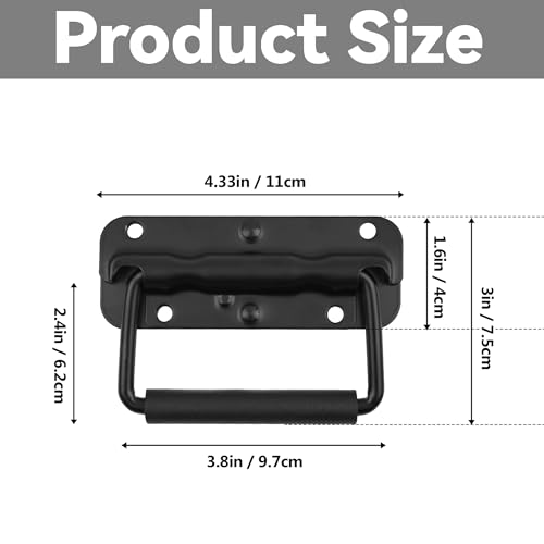 2 Pcs Spring Loaded Handle, Black Heavy Duty Stainless Steel Chest Handle, Rubber Grip Folding Handles for Toolbox Chest Case Trunks Crates Storage Boxes - color: Black