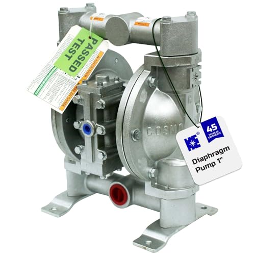 COSMOSTAR D0906 1" Double Air Diaphragm Pump - Aluminum Body, Teflon Ball, Seat and Diaphragm With Muffler - Chemical, Waste Oil, Pneumatic Oil Pump - size: D0906 1" Aluminum