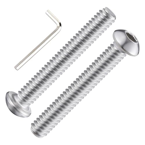 Wensilon (50Pcs) 1/4-20 * 2 Button Head Socket Cap Bolts Screws, 304 Stainless Steel, Allen Hex Drive, Bright Finish, Fully Machine Thread - color: Silver, size: B 1/4-20*2
