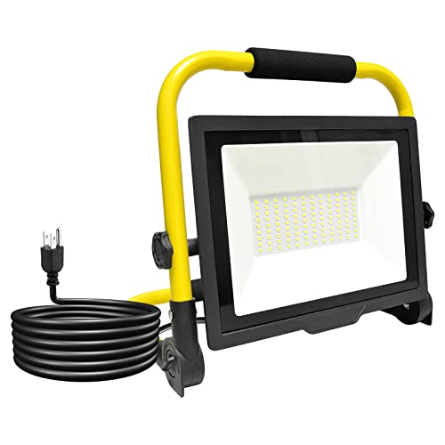 SKYWORLD 75W LED Work Light, 6000K LED Flood Lights 500W Equivalent, IP66 Waterproof, 3M 10FT Cord with Plug, Adjustable Portable Working Lights for Workshop, Garage, Construction Site, Outdoor - size: 75W