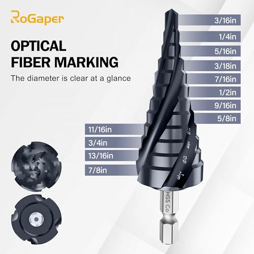 M35 Four Spiral Flute Cobalt Step Drill Bit, 3/16"-7/8" Wear-Resistant TiAlN Coated Four-Flute Step Bit, 1/4" Hex Shank Unibit Step Bit for Metal, Stainless Steel, Aluminum, Wood, Plastic - style: Four Flute-3/16-7/8