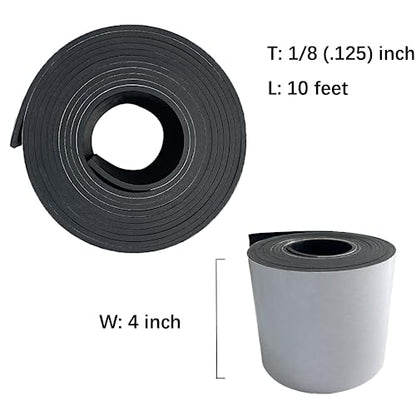 Solid Rubber Strips with Adhesive 1/8 (.125)" Thick X 4" Wide X 10'Long - size: 4"X10'X1/8, style: With Adhesive