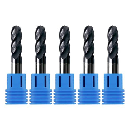 5Pcs 3/8" Carbide Ball Nose End Mills, ALTiN Coated, 4 Flute - size: 3/8 in