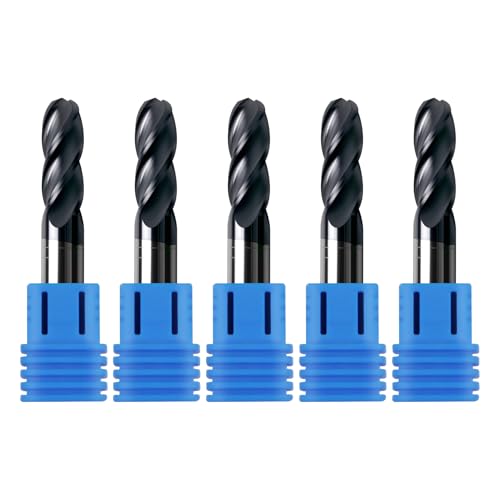 5Pcs 3/8" Carbide Ball Nose End Mills, ALTiN Coated, 4 Flute - size: 3/8 in