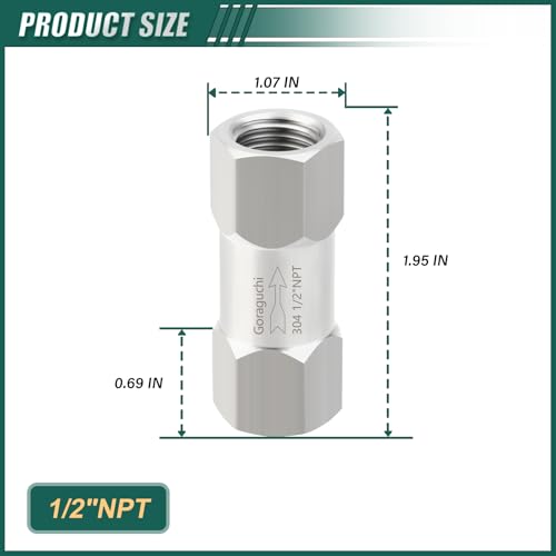 1PCS Stainless Steel 1/2" NPT Female Check Valve, Way Non-Return Check Valves, Backflow Prevention for fuel/air/liquid/oil/gas - color: Pipe Thread Fittings, size: 1/2" FNPT