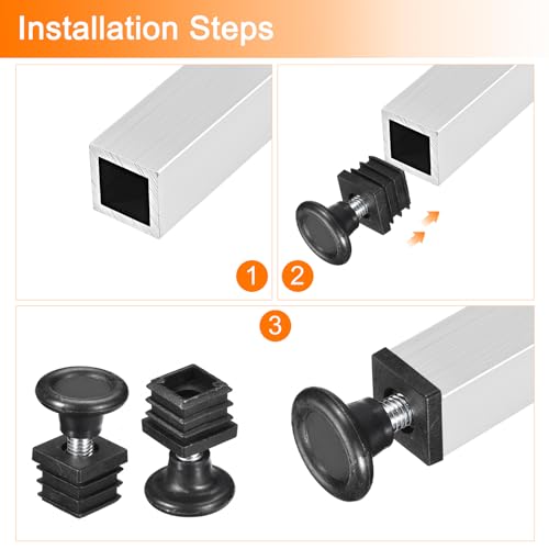 uxcell 8Pcs Inserts for Square Tubes with Leveling Feet, 0.79"x0.79" OD - size: 0.79"x0.79"