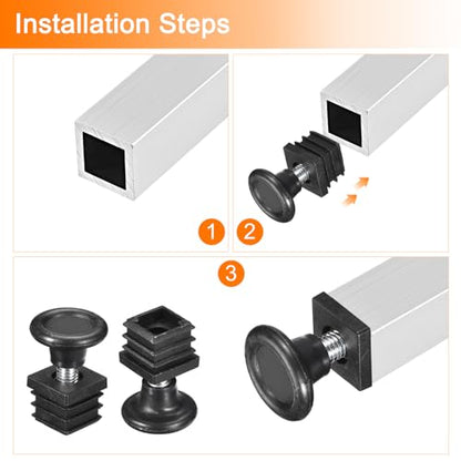 uxcell 8Pcs Inserts for Square Tubes with Leveling Feet, 0.79"x0.79" OD - size: 0.79"x0.79"
