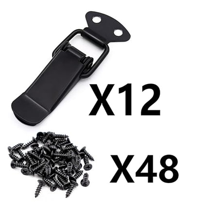 Lesnala 12 Set of Black Toggle Latch Stainless Steel Spring Toggle Lock Clasp Buckle Latch for Wooden Case Toolboxes Cabinet Chest, Latch Catches Hasps Clamps 75mm Overall Length with Mounting Screws