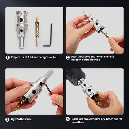 Hole Saw 15/16" (24mm) Heavy Duty Carbide with 2 Pilot Drill Bits - Metal Hole Cutter Cuts Stainless Steel, Iron, Copper, Brass, Plastic - size: 24mm|15/16"