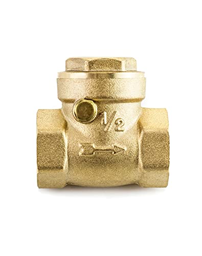 QWORK Check Valve, 2 Pack DN15 1/2" Female Thread Brass No-Return Swing Check Valve, 232 Psi One-Way Check Valve Prevent Fuel/Water Backflow