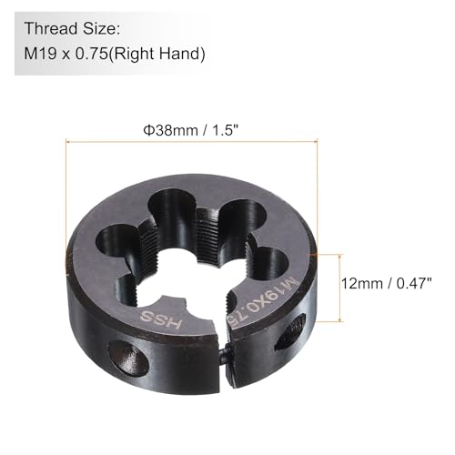HARFINGTON Round Threading Die M19 x 0.75 Metric Thread 38mm OD Adjustable Right Hand High-Speed Steel (HSS) Round Die Screw Thread Cutting Die for Thread Repair - size: M19 x 0.75