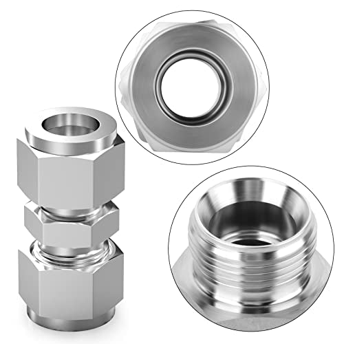 TAISHER 5PCS 304 Stainless Steel Compression Tube Pipe Fitting Connector, 3/8" Tube OD x 3/8" Tube OD Straight Adapter - size: 3/8" OD