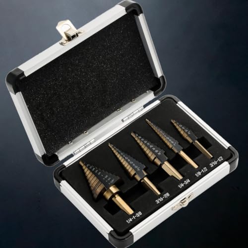 5PCS HSS Titanium Step Drill Bit Set - size: 5Pc Step Drill Bits
