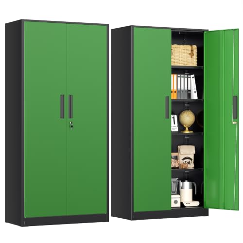 INTERGREAT Metal Lockable Storage Cabinet, 72” Storage Cabinet with 2 Doors and 4 Adjustable Shelves for Office, Home, Garage, Pantry (Black Green) - color: Black Green, size: 72" Storage Cabinet