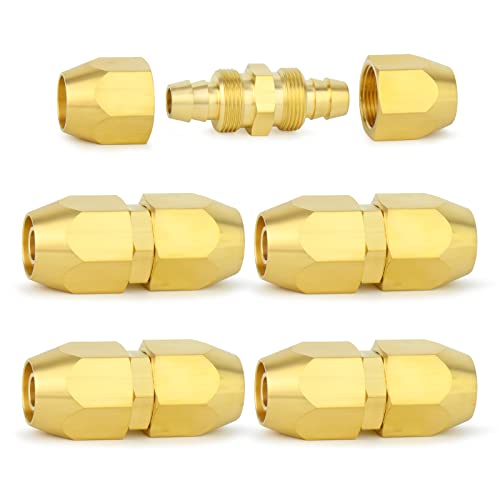 ChillWaves Brass Air Reusable Replacement Fitting,Reusable Hose Splicer 1/4" ID Polyurethane Hose（1/4" Barb）Repair Fitting(5-PACK) - size: 1/4" Barb x 1/4" Barb (1/4" ID 3/8" OD)