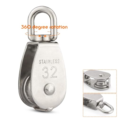 6 Pcs M32 Single Pulley Black Loading 440 lbs, STARVAST Stainless Steel Heavy Duty Swivel Lifting Rope Pulley Block 32mm Pulley Roller - size: M32-6PCS