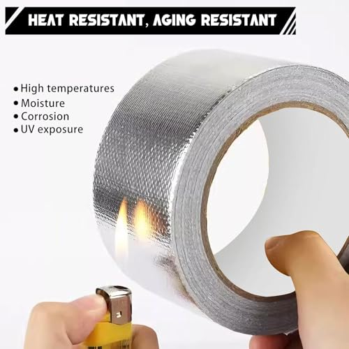 2" x 66 Ft Aluminum Foil Tape, 5.91 mil - Heavy Duty Heat Shield & Thermal Insulation Fiberglass Tape for HVAC Ductwork, Metal Ducts, Dryer Vents, AC Pipes, Exhaust Repair