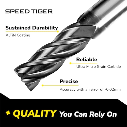 SPEED TIGER EISE 5/16" Carbide Square End Mill - 4 Flutes Milling Bits Set for Alloy Steels, Hardened Steels, Aluminum, Copper, Cast Iron, HRC 50 Deg AlTiN Coating, CNC Router Bits (3pcs) - size: 5/16 in