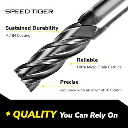 SPEED TIGER EISE 5/16" Carbide Square End Mill - 4 Flutes Milling Bits Set for Alloy Steels, Hardened Steels, Aluminum, Copper, Cast Iron, HRC 50 Deg AlTiN Coating, CNC Router Bits (3pcs) - size: 5/16 in