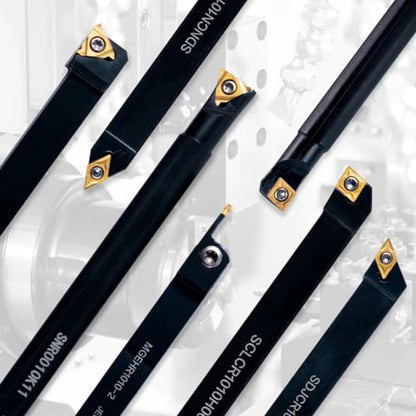 Lathe Turning Holders Lathe Tools Threading Holder 21pcs - Metal Lathe Cutting Tools 7pcs 3/8" Boring Bars+14pcs Indexable Carbide Inserts Golden for Lathe Tools - color: 3/8" turning holder kits