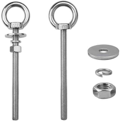 2 Pack M12 Stainless Steel Eye Bolts with Nuts, 1/2" x 6" Eye Bolts - size: M12x153mm (1/2"x6")