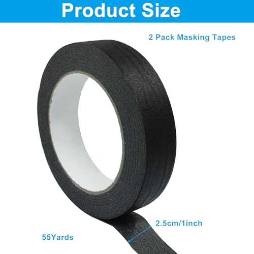 Black Masking Tape, 1" x 55 Yards, 2 Rolls - color: Black