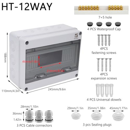 12 Way Circuit Breaker Box, IP65 Waterproof, for Indoor and Outdoor - style: 12 WAY-10*7.9*4.3 Inch