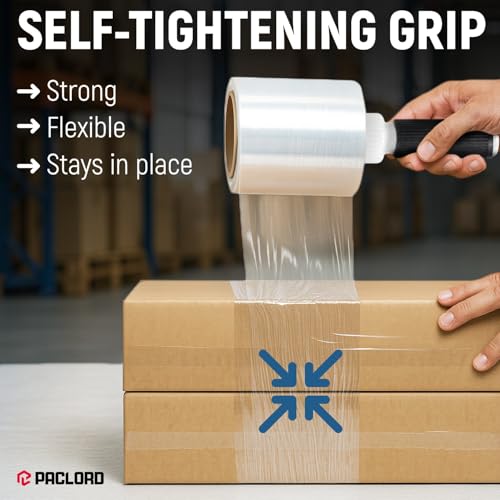 5” x 1000’ Stretch Wrap Mini 2 Rolls with Handle – Clear Plastic Stretch Film 80 Gauge, 500% Elongation, Heavy Duty Shrink Wrap for Moving, Packing & Shipping - style: Pack of 2