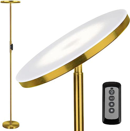 JOOFO LED Torchiere Floor Lamp with Remote, Stepless Dimmable, Brushed Gold - color: Brushed Gold