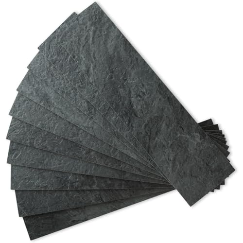 AULIGET 40-Piece Black Slate Peel and Stick Backsplash Wall Tiles, 3" x 12" PVC Faux Stone Stick on Tiles for Backsplash Kitchen, Bathroom, Laundry Room, Camper, Fireplace - color: Black Slate, size: 40 Pieces, 3"x12"x0.12"