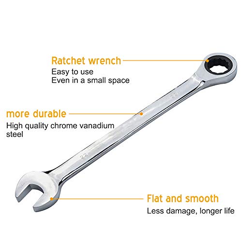 SaferCCTV Wrench Metric 22mm Ratcheting Wrench Set,Reversible Ratcheting Combination Wrench,Open Ended Ratchet - size: 22mm
