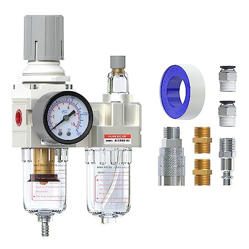 AIRZOE 1/4" NPT Air Filter Regulator Lubricator Combo AC2010-02 - color: Semi-Auto Drain / White / Metal Coupler, size: 1/4"NPT