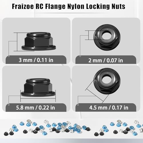 4Pcs M2 Flange Lock Nuts Metric Nylon Inserted Hex Self-Lock Non-Slip Aluminium Self Clinching Nuts for 1/24 RC Car Axial SCX24 Furniture DIY Industrial Construction Fasteners - color: Black, size: 8Pcs