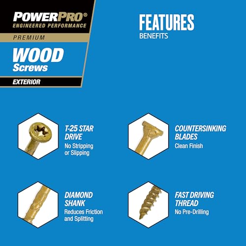 Power Pro Exterior Wood Screws, #8 x 2in, 3000 Pieces, Bronze - color: Bronze, size: #8 x 2"