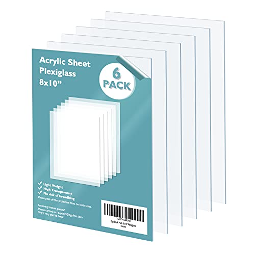 Egofine Plexiglass Sheets Acrylic Sheets 6 Pack of 8x10’’ 0.04 Thick Clear Plastic Cast Transparent Plexi Glass for Crafting Projects, Replacement Picture Frame Glass, DIY Display, Easy to Cut - color: Clear, size: 8x10"