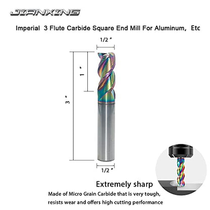 1/2" Carbide Square End Mill, 3 Flute, DLC Coating, 1 Pc - size: 1/2" (1 Pieces)