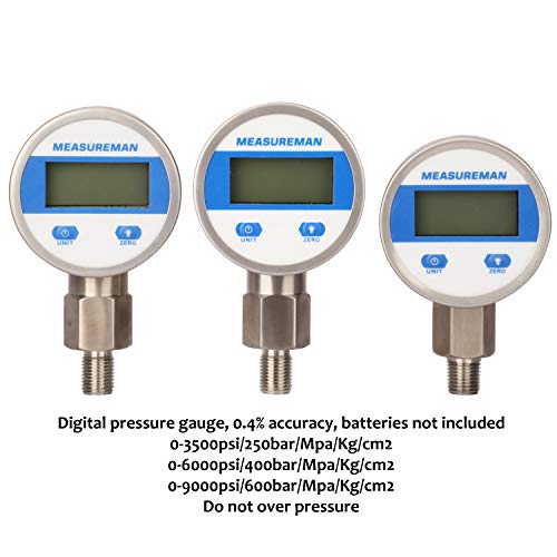 MEASUREMAN Portable Excavator Hydraulic Digital Pressure Test Kit, Includes 6 Test Couplings, 3 Digital Pressure Gauges (3500/6000/9000 PSI), 2 Test Hoses, Packed in Durable Plastic Case - style: Digital Hydraulic Pressure Test Kit（11in1）